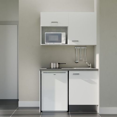 Kitchenette K07l-pt - 120 Cm-façade Blanc-plan Gris Béton-evier Inox-crédences Non+electro Blanc