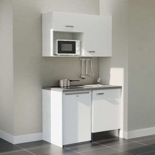 Kitchenette K07l-pt - 120 Cm-façade Blanc-plan Gris Béton-evier Inox-crédences Non+electro Blanc