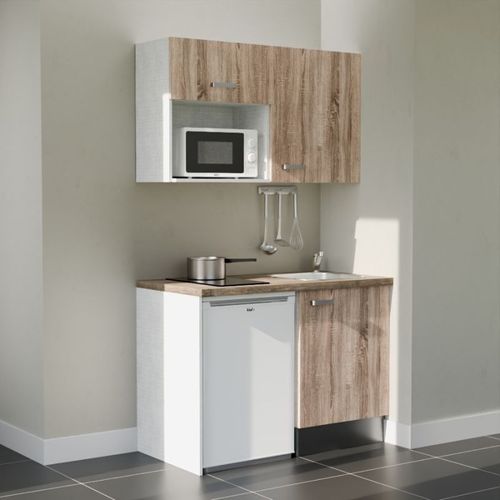 Kitchenette K07l-pt - 120 Cm-façade Bois-plan Bois-evier Inox-crédences Non+electro Blanc