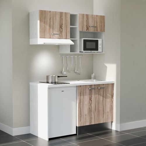 Kitchenette K13l-pt - 140 Cm-façade Bois-plan Blanc-evier Inox-crédences Non+electro Blanc