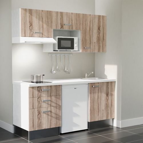 Kitchenette K20l-pt - 180 Cm-façade Bois-plan Blanc-evier Inox-crédences Non+electro Blanc