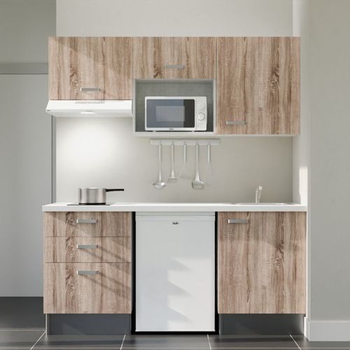 Kitchenette K20l-pt - 180 Cm-façade Bois-plan Blanc-evier Inox-crédences Non+electro Blanc