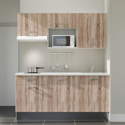 Kitchenette K30l-pt - 180 Cm-façade Bois-plan Blanc-evier Inox-crédences Non+electro Blanc