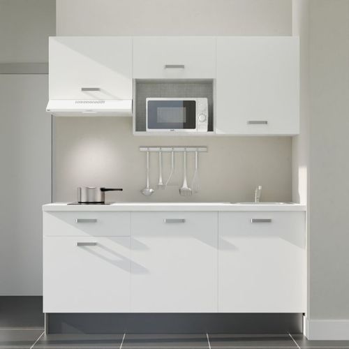 Kitchenette K30l-pt - 180 Cm-façade Blanc-plan Blanc-evier Inox-crédences Non+electro Blanc