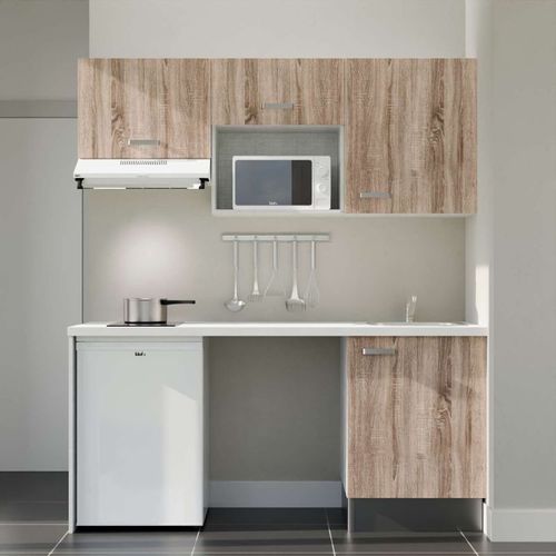 Kitchenette K55l-pt - 180 Cm-façade Bois-plan Blanc-evier Inox-crédences Non+electro Blanc