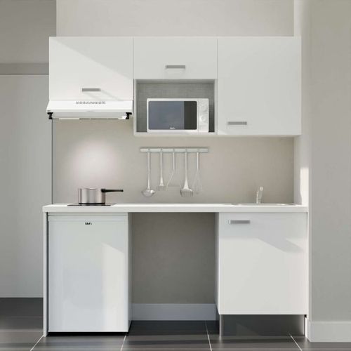 Kitchenette K55l-pt - 180 Cm-façade Blanc-plan Blanc-evier Inox-crédences Non+electro Blanc