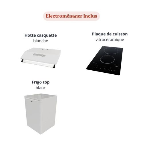 Kitchenette K01l-pt - 120 Cm-façade Gris-plan Blanc-evier Inox-crédences Oui+electro Blanc