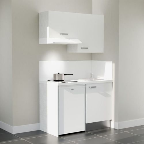 Kitchenette K01l-pt - 120 Cm-façade Blanc-plan Blanc-evier Inox-crédences Oui+electro Blanc