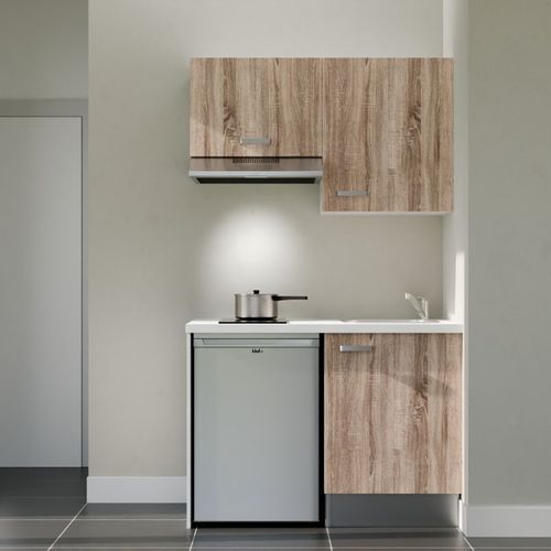 Kitchenette K01l-pt - 120 Cm-façade Bois-plan Blanc-evier Inox-crédences Non+electro Inox