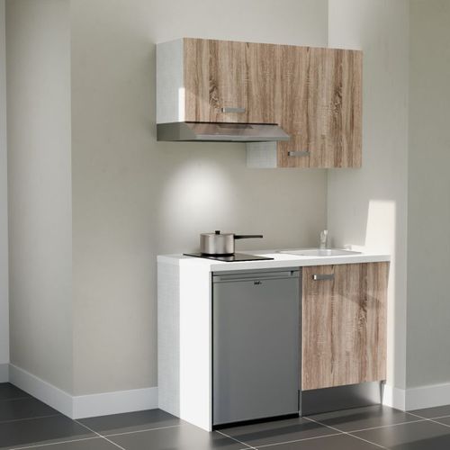 Kitchenette K01l-pt - 120 Cm-façade Bois-plan Blanc-evier Inox-crédences Non+electro Inox