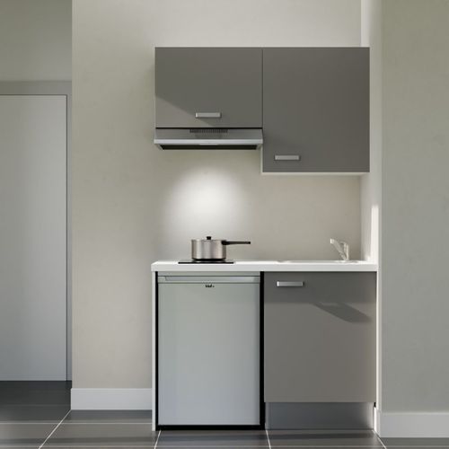 Kitchenette K01l-pt - 120 Cm-façade Gris-plan Blanc-evier Inox-crédences Non+electro Inox