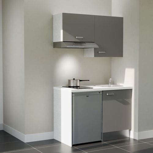 Kitchenette K01l-pt - 120 Cm-façade Gris-plan Blanc-evier Inox-crédences Non+electro Inox