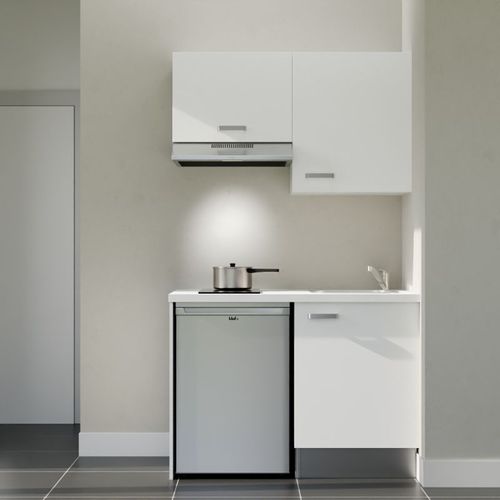 Kitchenette K01l-pt - 120 Cm-façade Blanc-plan Blanc-evier Inox-crédences Non+electro Inox