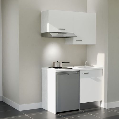 Kitchenette K01l-pt - 120 Cm-façade Blanc-plan Blanc-evier Inox-crédences Non+electro Inox