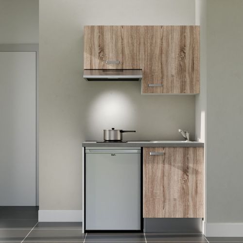 Kitchenette K01l-pt - 120 Cm-façade Bois-plan Gris Béton-evier Inox-crédences Non+electro Inox