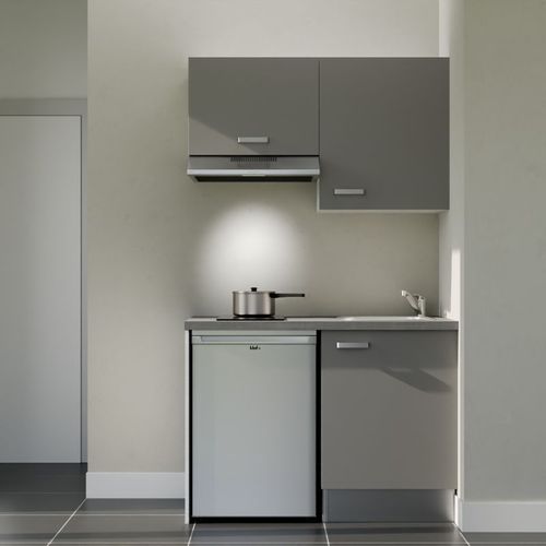 Kitchenette K01l-pt - 120 Cm-façade Gris-plan Gris Béton-evier Inox-crédences Non+electro Inox