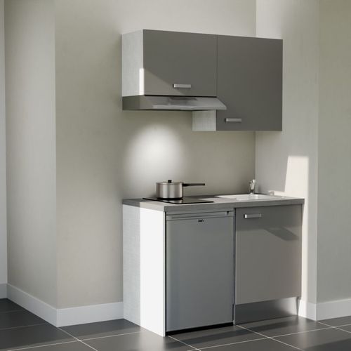 Kitchenette K01l-pt - 120 Cm-façade Gris-plan Gris Béton-evier Inox-crédences Non+electro Inox