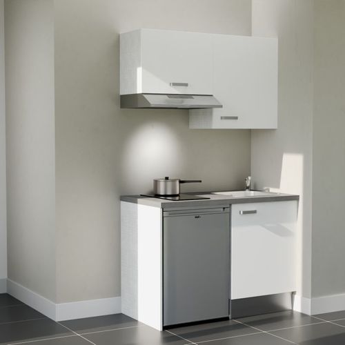 Kitchenette K01l-pt - 120 Cm-façade Blanc-plan Gris Béton-evier Inox-crédences Non+electro Inox
