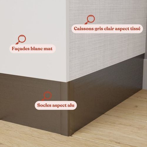 Kitchenette K01l-pt - 120 Cm-façade Blanc-plan Gris Béton-evier Inox-crédences Non+electro Inox