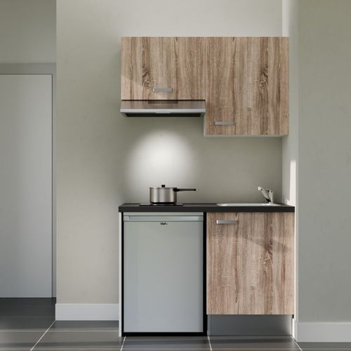 Kitchenette K01l-pt - 120 Cm-façade Bois-plan Noir Texturé-evier Inox-crédences Non+electro Inox