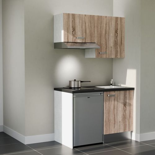 Kitchenette K01l-pt - 120 Cm-façade Bois-plan Noir Texturé-evier Inox-crédences Non+electro Inox