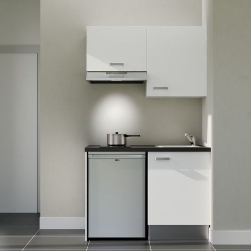 Kitchenette K01l-pt - 120 Cm-façade Blanc-plan Noir Texturé-evier Inox-crédences Non+electro Inox