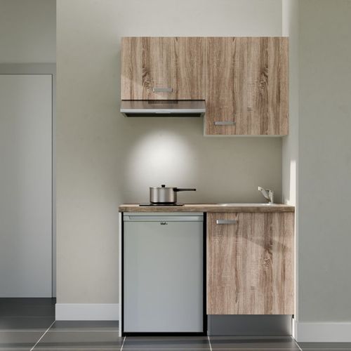 Kitchenette K01l-pt - 120 Cm-façade Bois-plan Bois-evier Inox-crédences Non+electro Inox