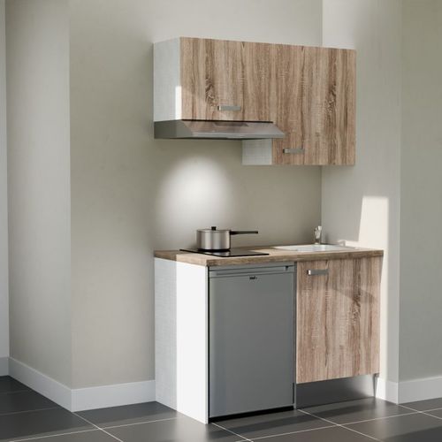 Kitchenette K01l-pt - 120 Cm-façade Bois-plan Bois-evier Inox-crédences Non+electro Inox