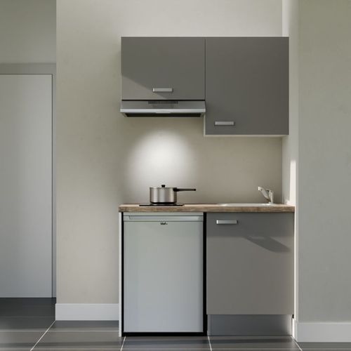 Kitchenette K01l-pt - 120 Cm-façade Gris-plan Bois-evier Inox-crédences Non+electro Inox