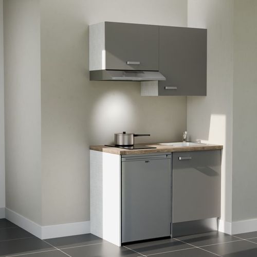 Kitchenette K01l-pt - 120 Cm-façade Gris-plan Bois-evier Inox-crédences Non+electro Inox