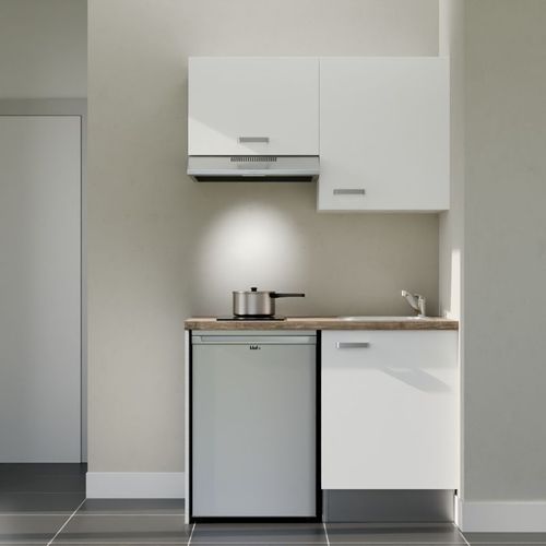 Kitchenette K01l-pt - 120 Cm-façade Blanc-plan Bois-evier Inox-crédences Non+electro Inox