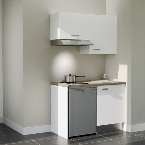 Kitchenette K01l-pt - 120 Cm-façade Blanc-plan Bois-evier Inox-crédences Non+electro Inox