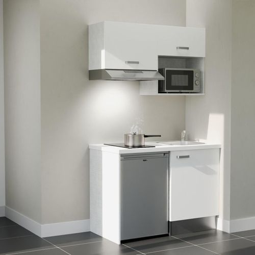 Kitchenette K02l-pt - 120 Cm-façade Blanc-plan Blanc-evier Inox-crédences Non+electro Inox