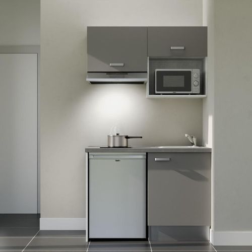 Kitchenette K02l-pt - 120 Cm-façade Gris-plan Gris Béton-evier Inox-crédences Non+electro Inox
