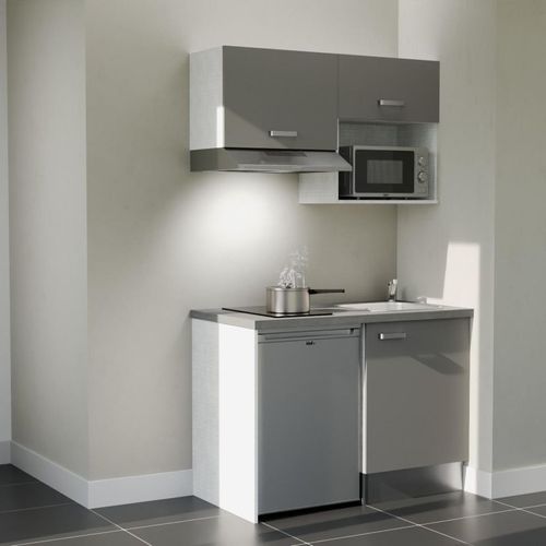 Kitchenette K02l-pt - 120 Cm-façade Gris-plan Gris Béton-evier Inox-crédences Non+electro Inox