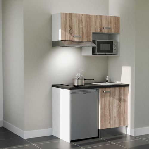 Kitchenette K02l-pt - 120 Cm-façade Bois-plan Noir Texturé-evier Inox-crédences Non+electro Inox