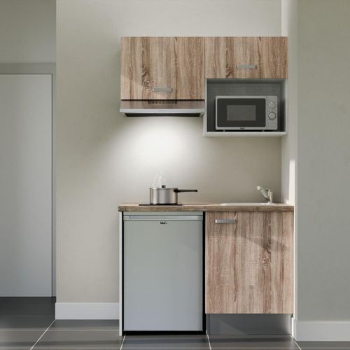 Kitchenette K02l-pt - 120 Cm-façade Bois-plan Bois-evier Inox-crédences Non+electro Inox
