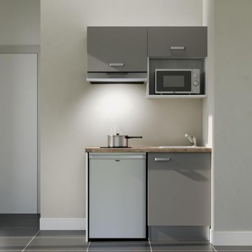 Kitchenette K02l-pt - 120 Cm-façade Gris-plan Bois-evier Inox-crédences Non+electro Inox