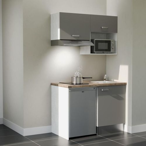 Kitchenette K02l-pt - 120 Cm-façade Gris-plan Bois-evier Inox-crédences Non+electro Inox
