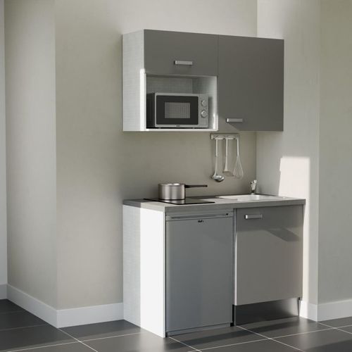 Kitchenette K07l-pt - 120 Cm-façade Gris-plan Gris Béton-evier Inox-crédences Non+electro Inox