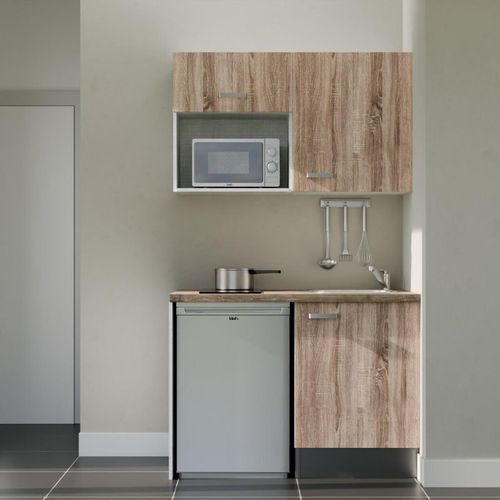 Kitchenette K07l-pt - 120 Cm-façade Bois-plan Bois-evier Inox-crédences Non+electro Inox