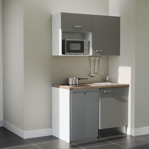 Kitchenette K07l-pt - 120 Cm-façade Gris-plan Bois-evier Inox-crédences Non+electro Inox