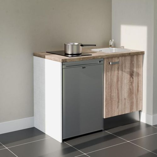 Kitchenette K08l-pt - 120 Cm-façade Bois-plan Bois-evier Inox-crédences Non+electro Inox
