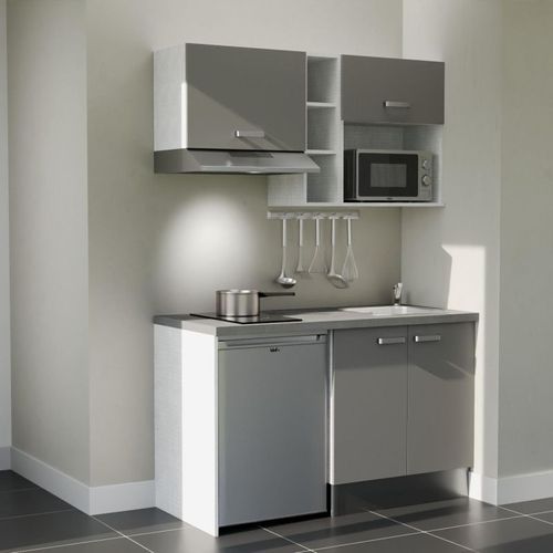 Kitchenette K13l-pt - 140 Cm-façade Gris-plan Gris Béton-evier Inox-crédences Non+electro Inox