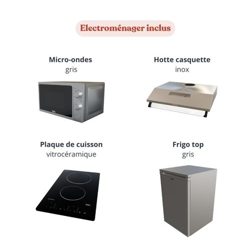 Kitchenette K13l-pt - 140 Cm-façade Gris-plan Bois-evier Inox-crédences Non+electro Inox