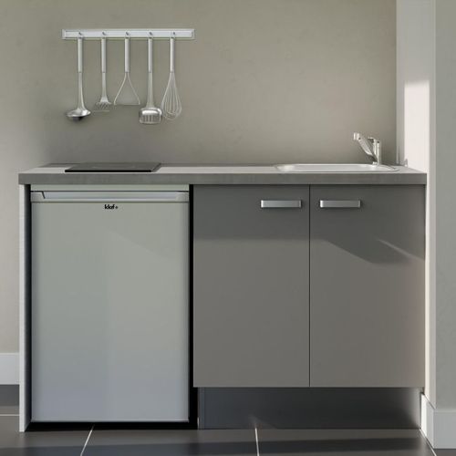 Kitchenette K17l-pt - 140 Cm-façade Gris-plan Gris Béton-evier Inox-crédences Non+electro Inox