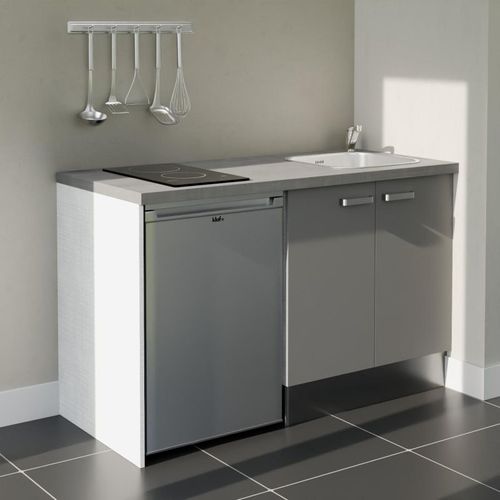 Kitchenette K17l-pt - 140 Cm-façade Gris-plan Gris Béton-evier Inox-crédences Non+electro Inox