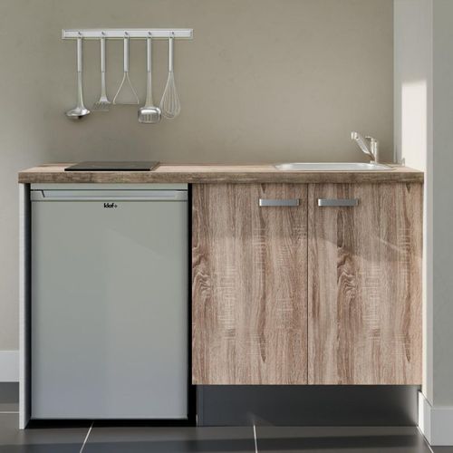 Kitchenette K17l-pt - 140 Cm-façade Bois-plan Bois-evier Inox-crédences Non+electro Inox