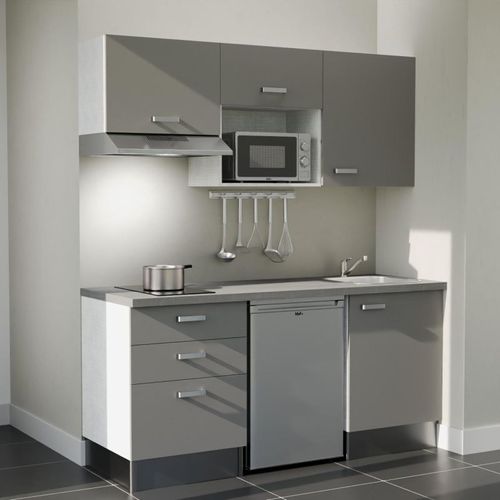 Kitchenette K20l-pt - 180 Cm-façade Gris-plan Gris Béton-evier Inox-crédences Non+electro Inox
