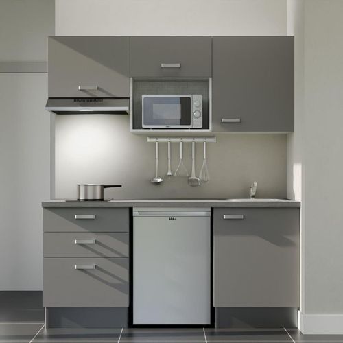 Kitchenette K20l-pt - 180 Cm-façade Gris-plan Gris Béton-evier Inox-crédences Non+electro Inox